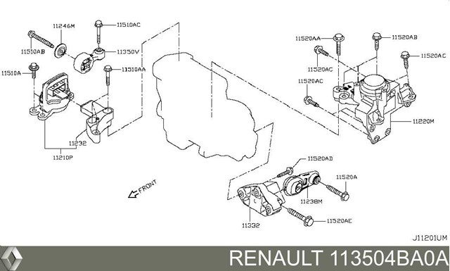 Cojín del motor superior derecho 113504BA0A RENAULT