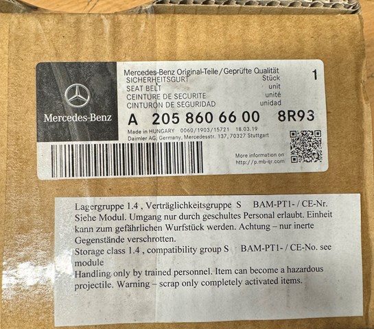 A2058606600 Mercedes Ремень безопасности передний правый