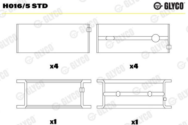 Вкладыши коленвала коренные, комплект, стандарт (STD) H0165STD Glyco