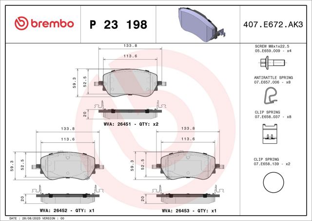 Передние тормозные колодки P23198 Brembo