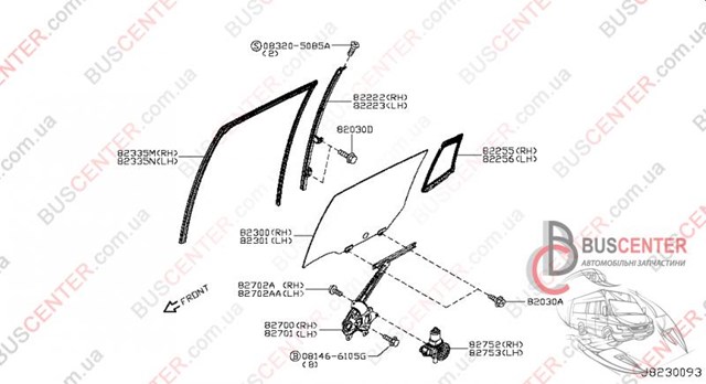 Стекло двери передней правой 823003NA0A Nissan