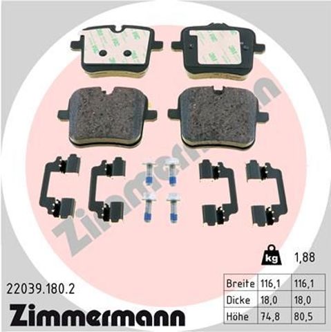 22039.180.2 Zimmermann sapatas do freio traseiras de disco