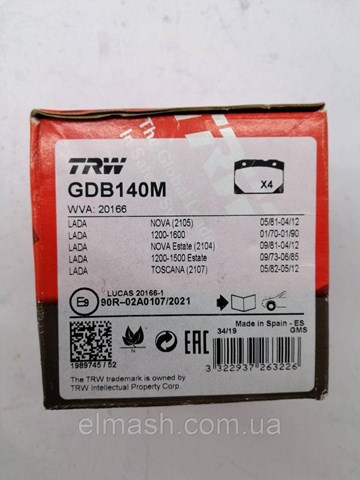 GDB140M TRW Колодки передние