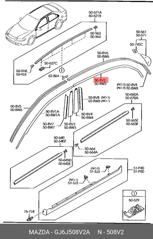 Moldura de vidro deslizante da porta traseira direita para Mazda 6 (GG)