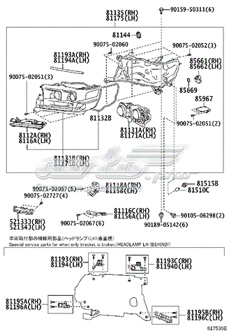 5213360180 Toyota consola (adaptador de fixação da luz dianteira direita)