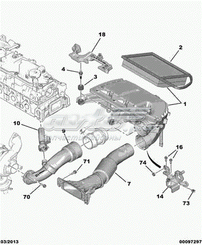 Cano derivado de ventilação de cárter (de separador de óleo) 9677815380 Peugeot/Citroen