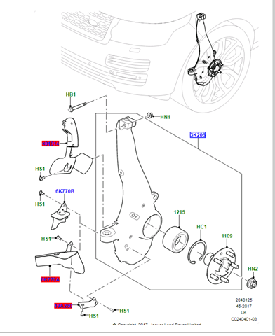 Кулак поворотный передний левый Land Rover LR134929
