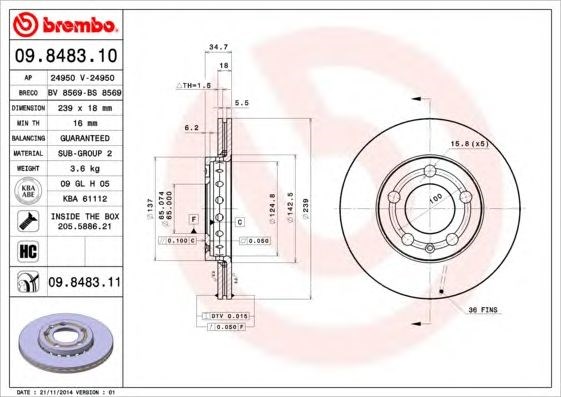 Тормоз дисковый передний Brembo 9848311 цена, от 20.98 USD