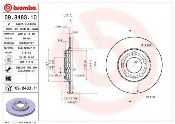 Передние тормозные диски 9848311 Brembo