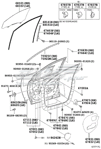 Guía de vidrio para el marco de la puerta delantera derecha 6814142100 TOYOTA