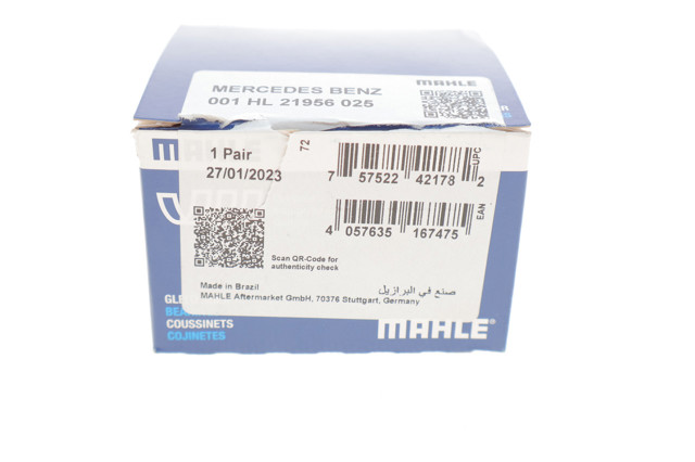 Вкладыши коленвала, коренные, комплект, 1-й ремонт (+0,25) Mahle Original 001HL21956025 цена, от 18.08 USD