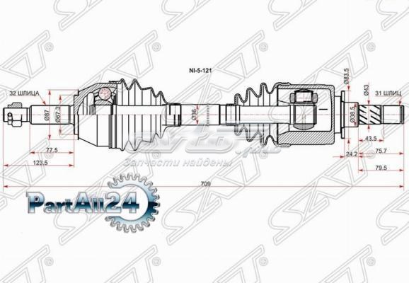 Полуось передняя, правая на Nissan Patrol  Y62
