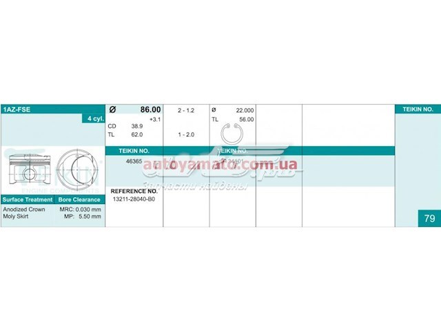 46365 Teikin pistão (kit para um motor, STD)