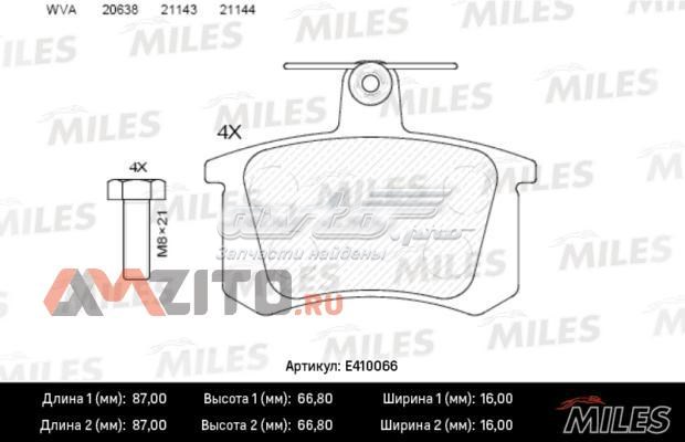 Задние тормозные колодки E410066 Miles