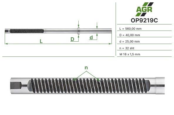 Вал (шток) рулевой рейки AGR OP9219C