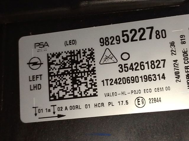 Купить 9829522780 Opel Фара левая передняя