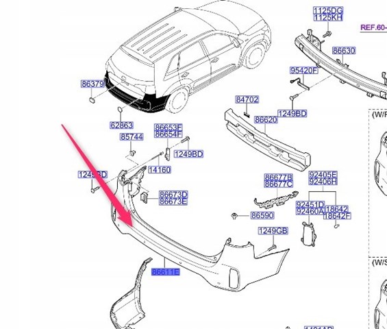 866112P520 Hyundai/Kia Бампер задний, верхняя часть
