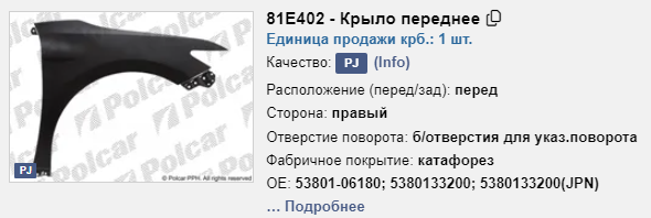 APTY4602C Amparts Переднее правое крыло