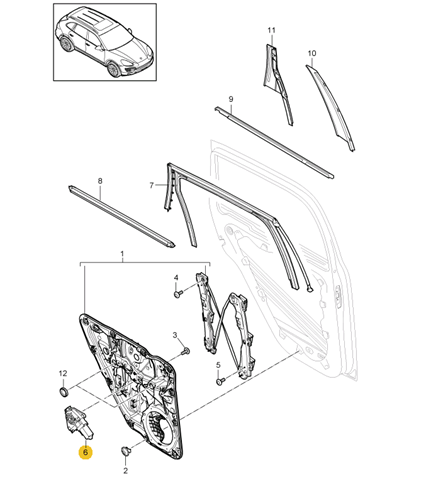 Мотор стеклоподъемника двери задней правой 95862481200 Porsche