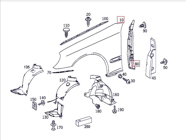 Купить A2038800318 Mercedes Крыло переднее левое
