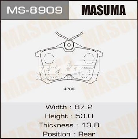Колодки тормозные задние дисковые MASUMA MS8909
