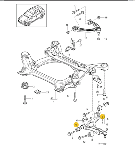 Bloco silencioso do pino de apoio traseiro para Porsche Cayenne (92A)