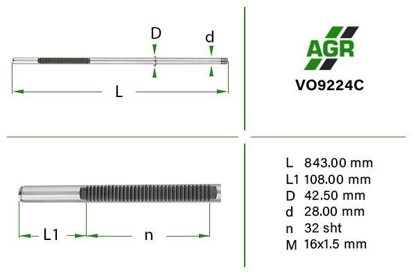 Вал (шток) рулевой рейки VO9224C AGR