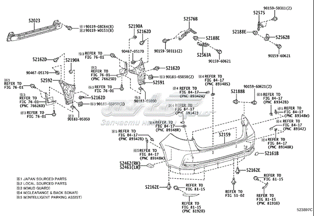 Кронштейн бампера заднего левый 5256302180 Toyota