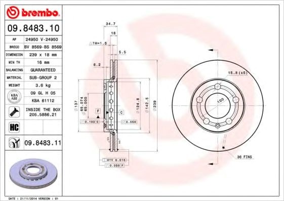 Купить 9848311 Brembo Ротор тормозной