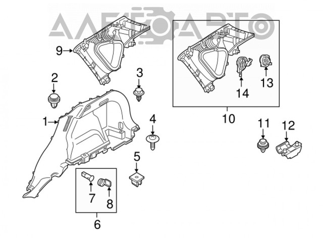 Облицовка багажного отсека правая Mazda KB7W68850A02 цена, от 52.67 USD