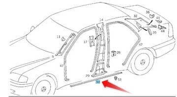 Накладка дверного порога внутренняя, правая на Mercedes C (W202)