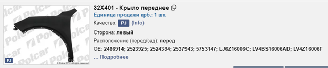 32X401 Polcar Переднее левое крыло