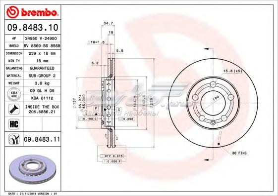9848311 Brembo Диск тормозной передний