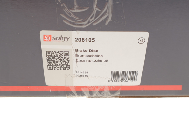 Передние тормозные диски 208105 Solgy