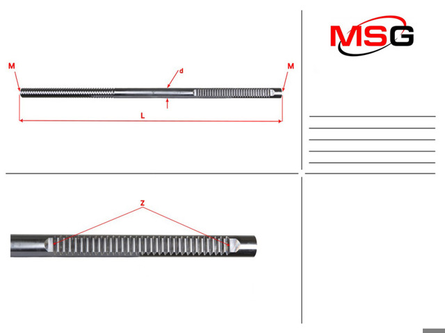 Вал (шток) рулевой рейки BW410NLR0C MSG
