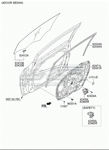 Стекло двери передней правой 82420A7040 Hyundai/Kia